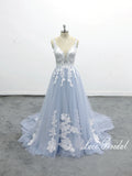 Gray-blue wedding dress, lace wedding dress, custom-made wedding dress