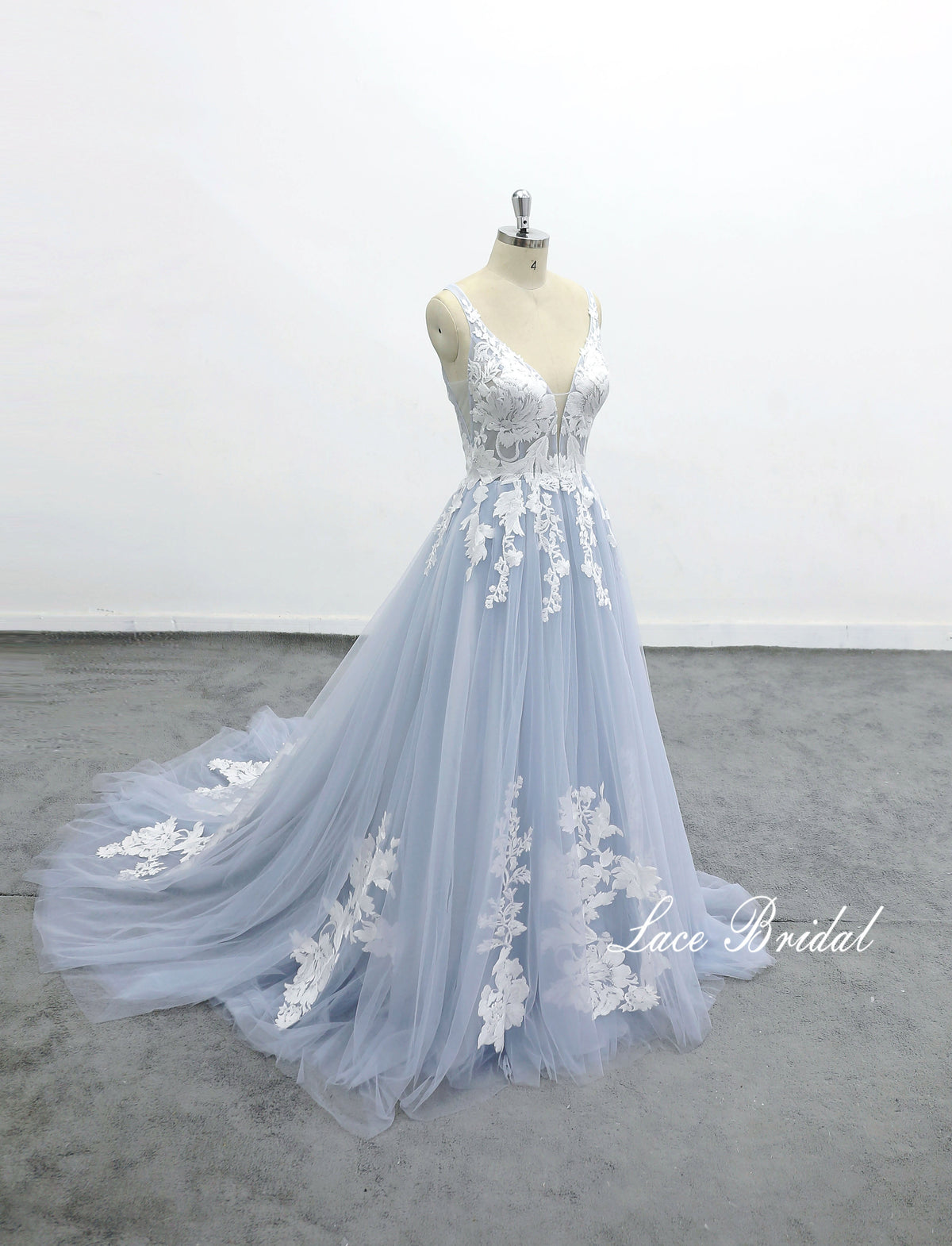 Gray-blue wedding dress, lace wedding dress, custom-made wedding dress