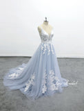 Gray-blue wedding dress, lace wedding dress, custom-made wedding dress