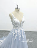 Gray-blue wedding dress, lace wedding dress, custom-made wedding dress