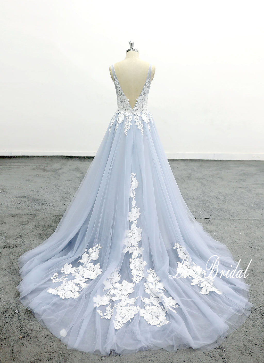 Gray-blue wedding dress, lace wedding dress, custom-made wedding dress