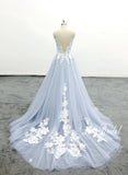 Gray-blue wedding dress, lace wedding dress, custom-made wedding dress