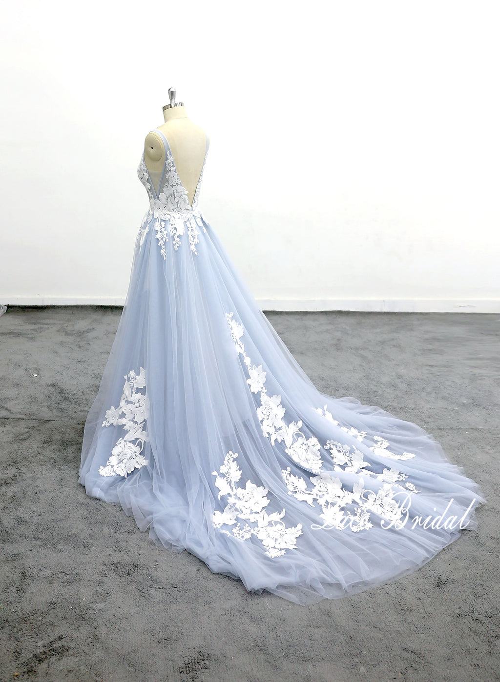 Gray-blue wedding dress, lace wedding dress, custom-made wedding dress