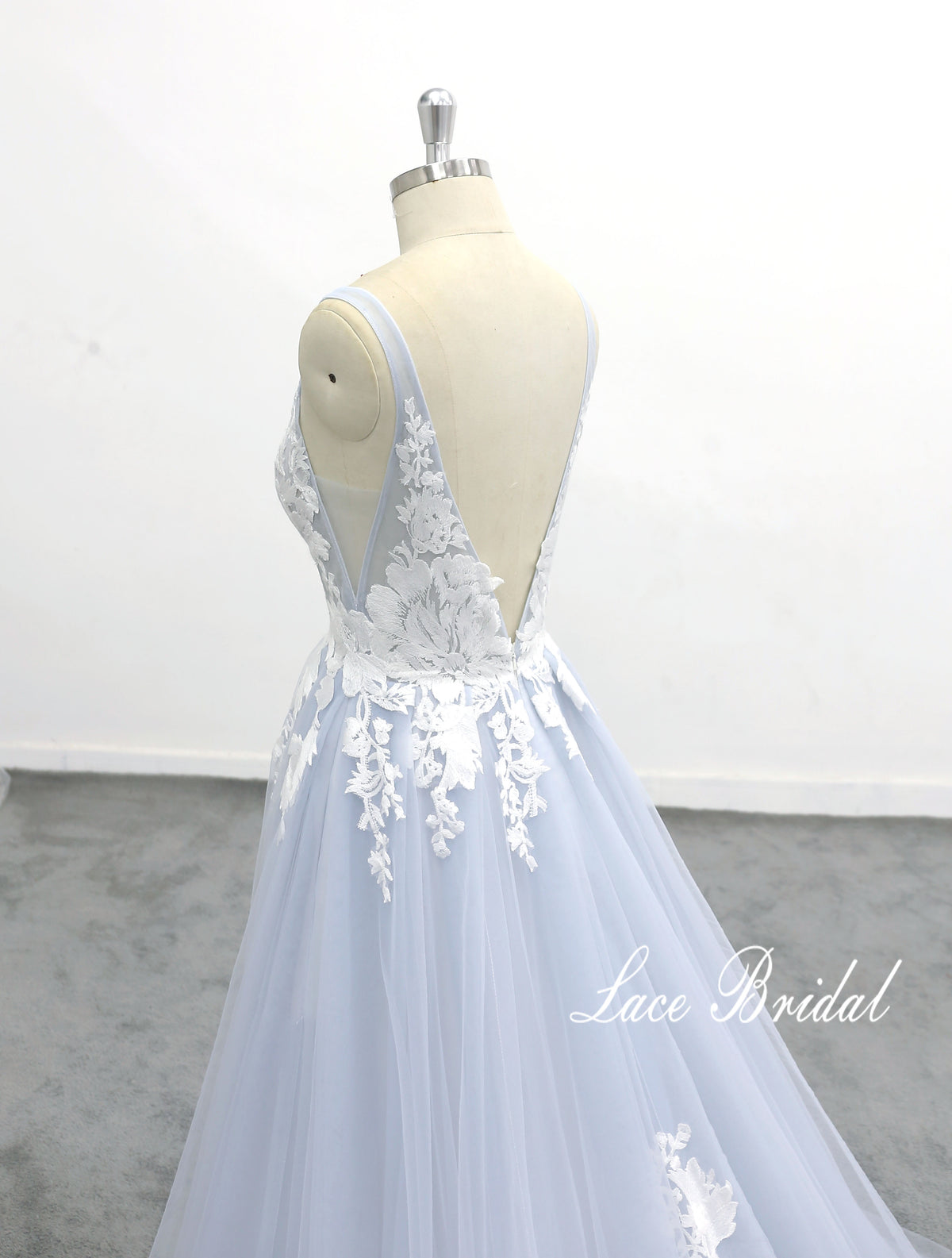 Gray-blue wedding dress, lace wedding dress, custom-made wedding dress