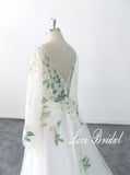 Ivory wedding dress, green lace wedding dress, custom-made wedding dress
