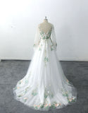 Ivory wedding dress, green lace wedding dress, custom-made wedding dress