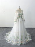 Ivory wedding dress, green lace wedding dress, custom-made wedding dress